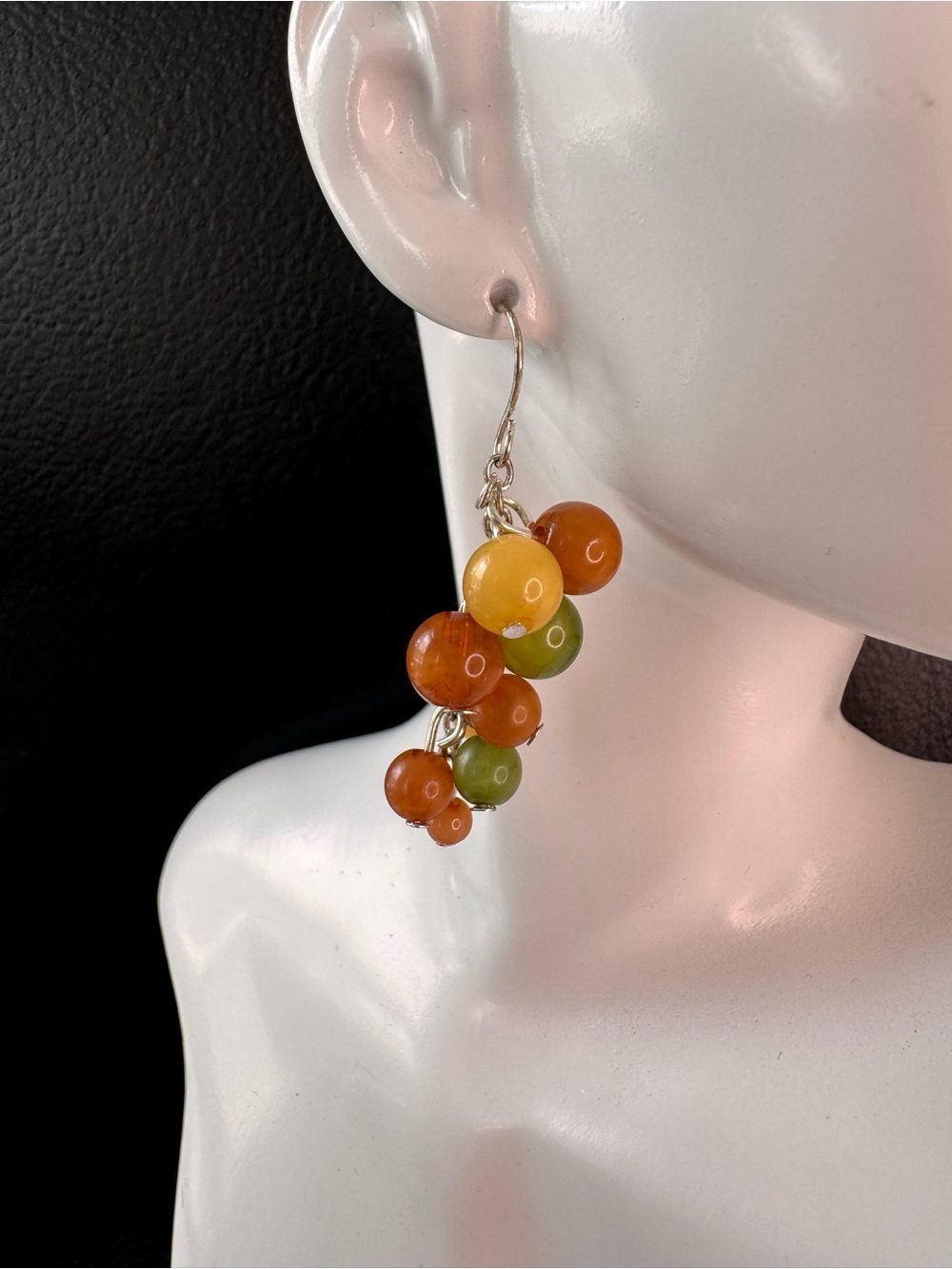 Handmade Multicolor Bead Drop Earrings - Orange, Yellow & Green - SKU H